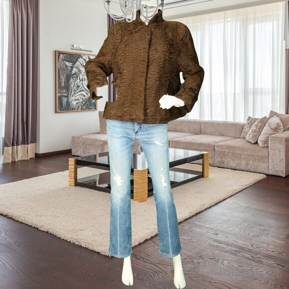 Vintage Swakara Persian Karakul Lamb Fur Brown Jacket XL - Picture 5 of 16